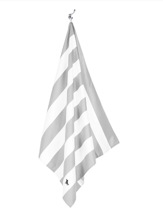 Folded quick-dry sand-free beach towel in light grey and white