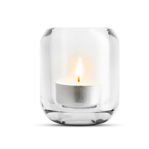 Close-up of Eva Solo's minimalist clear glass candle holders