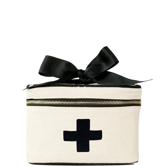 First Aid Storage Case in cream with black trim, closed view
