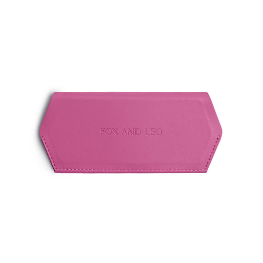 Fox and Leo pink glasses case made from soft leather, ideal for sunnies or specs.
