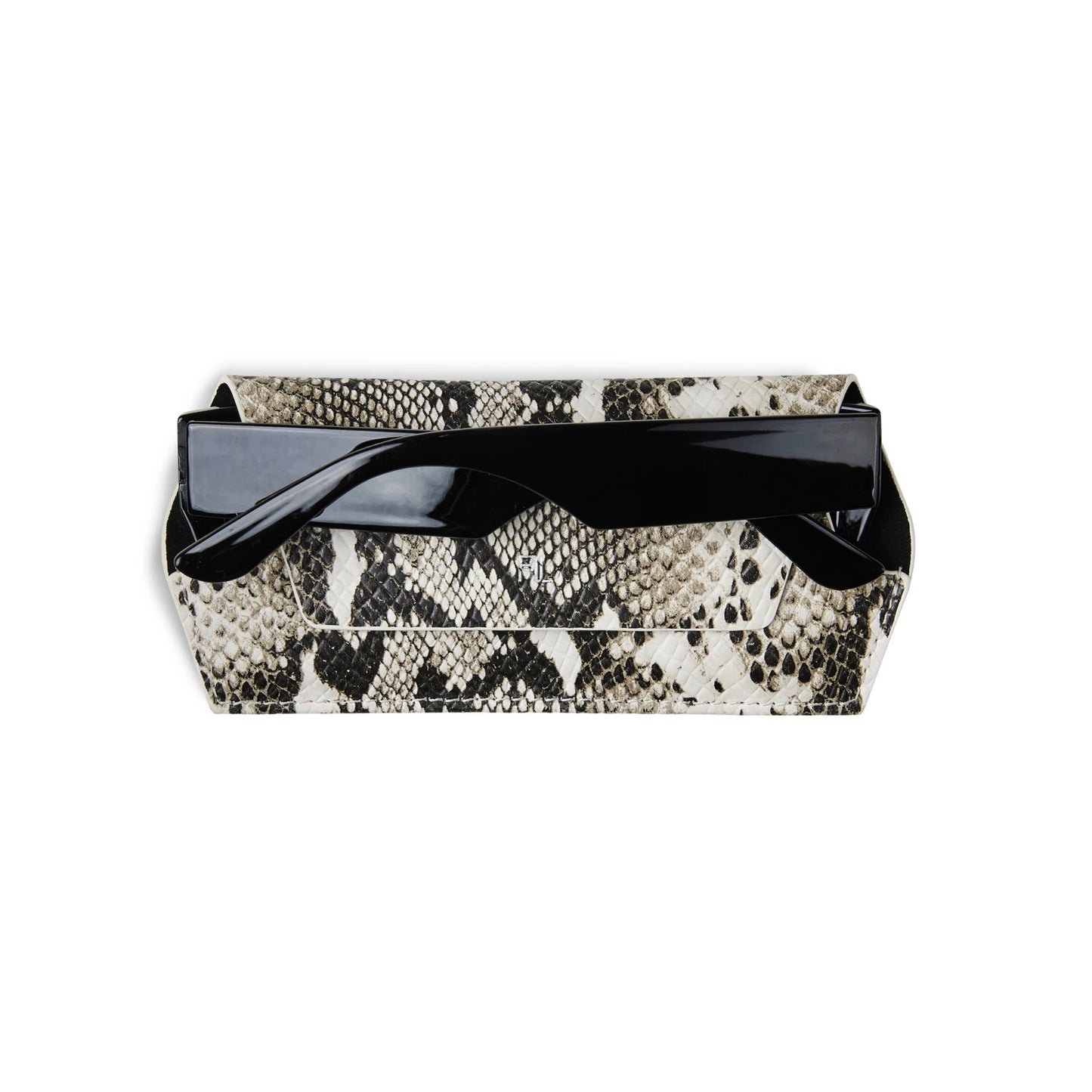 Compact snake print leather glasses case for sunglasses or specs, luxury accessory.