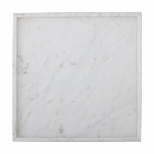 Majsa natural white marble tray with polished surface and unique veining.