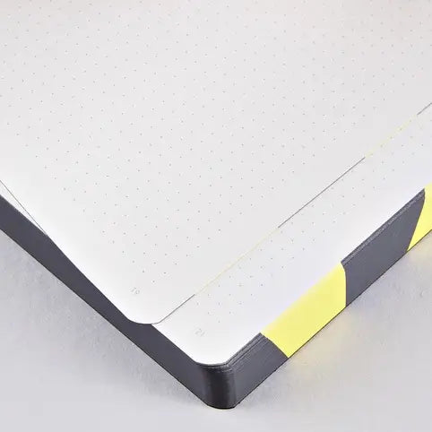The inside of the Nuuna Best Plan No Plan notebook highlighting the dot grid pages and the design continuation on the edge of the pages.