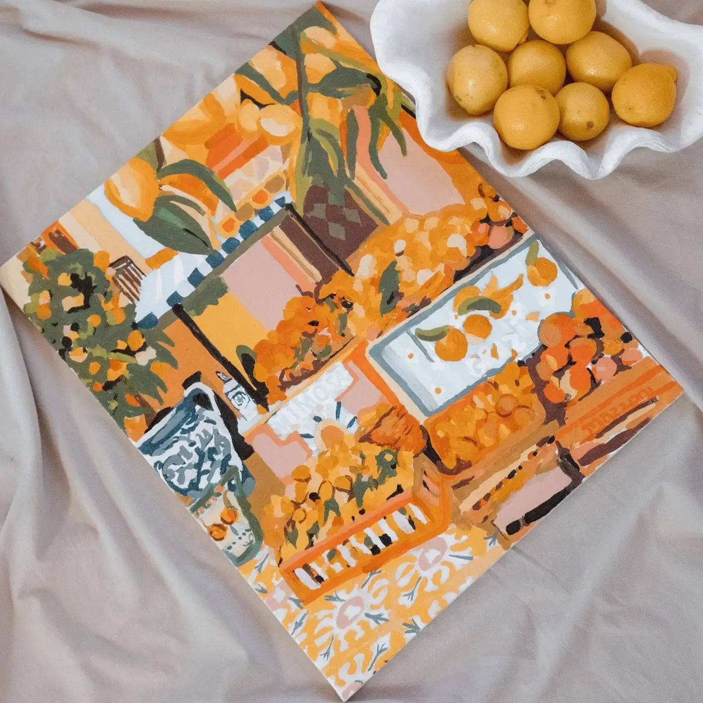 Close-up of completed Palermo design canvas on table