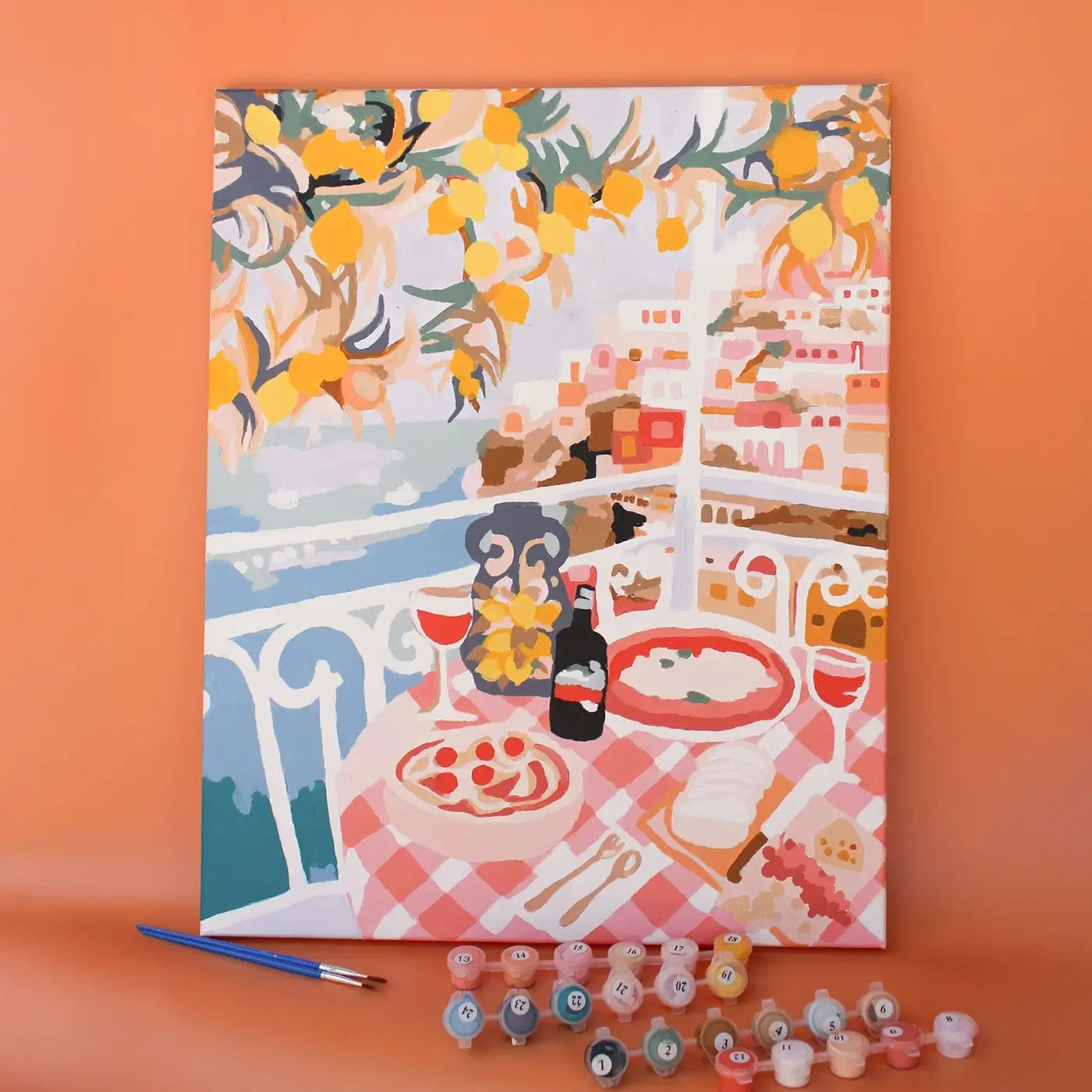 Hunted + Co Positano paint by numbers kit with paints and brushes