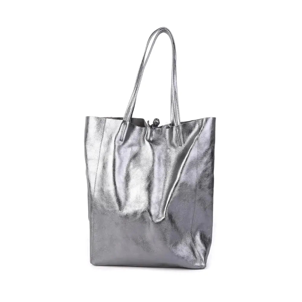 Silver metallic Maison Fanli large leather tote bag.