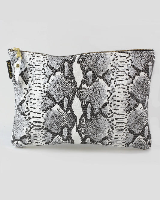 The Monroe Leather Snakeskin pouch on a light background.