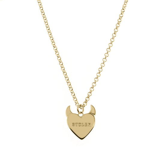 Sinister Heart 18K gold plated necklace featuring devil horn heart pendant