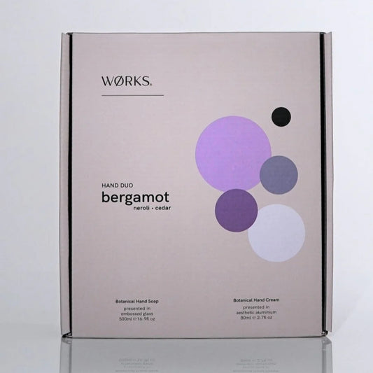 WØRKS bergamot hand wash gift box, luxury hand care set.