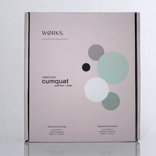 WØRKS cumquat hand wash gift box, luxury hand care set.