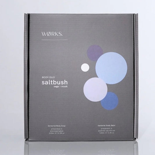 WØRKS saltbush body care gift box, luxury hydrating set.