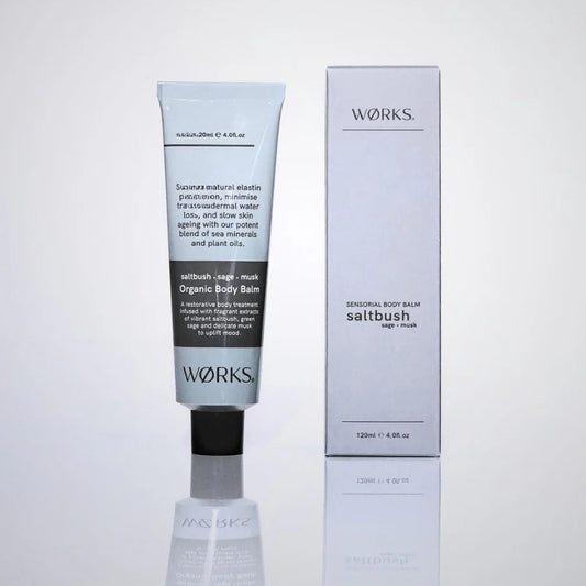 WØRKS saltbush and sage body balm, luxury daily moisturiser.