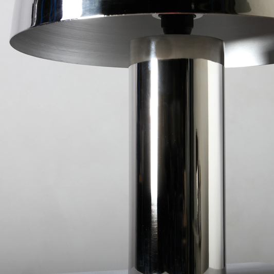 Close up detail of the Solstice silver sculptural table lamp. Very cool and chromie.
