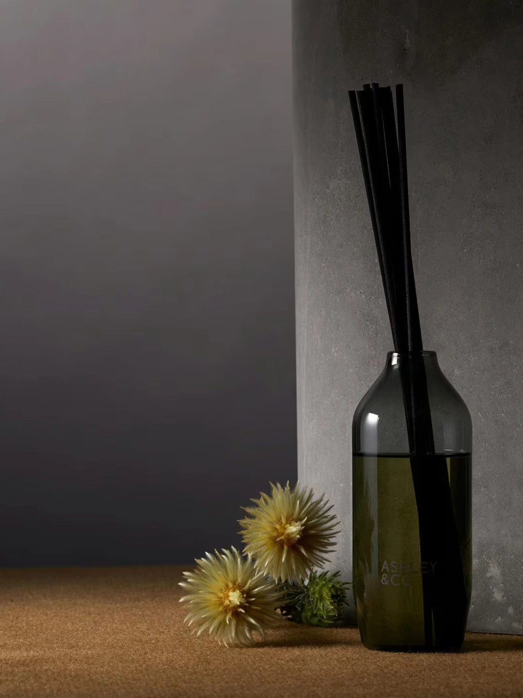 Smoky grey hand blown glass vessel Ashley and Co reed diffuser