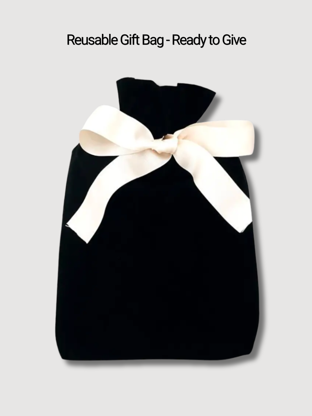 Reusable black cotton gift bag with cream ribbon, premium gift packaging