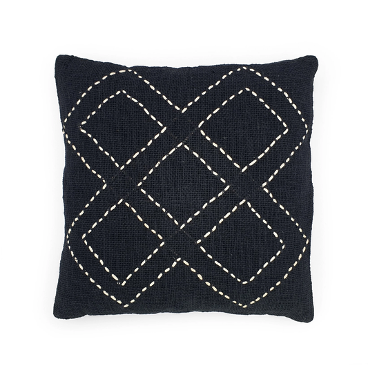 Modern Double Diamond Black Cushion with White Stitch - 50 x 50 cm