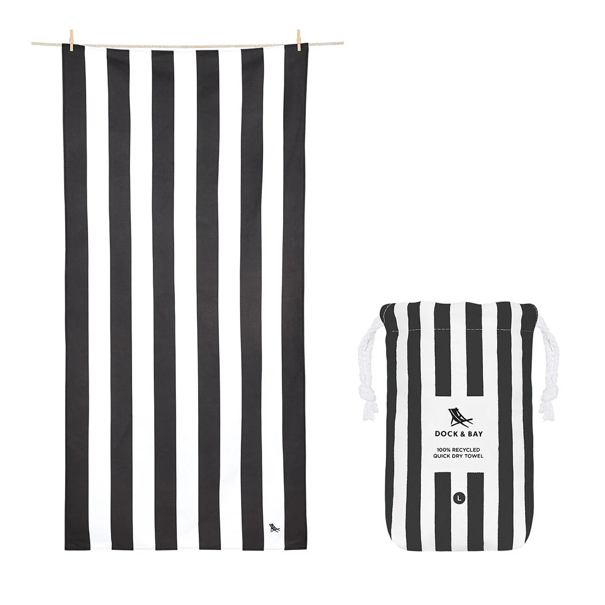 Charcoal & White Striped Microfibre Beach Towel | Quick-Dry & Sand-Free