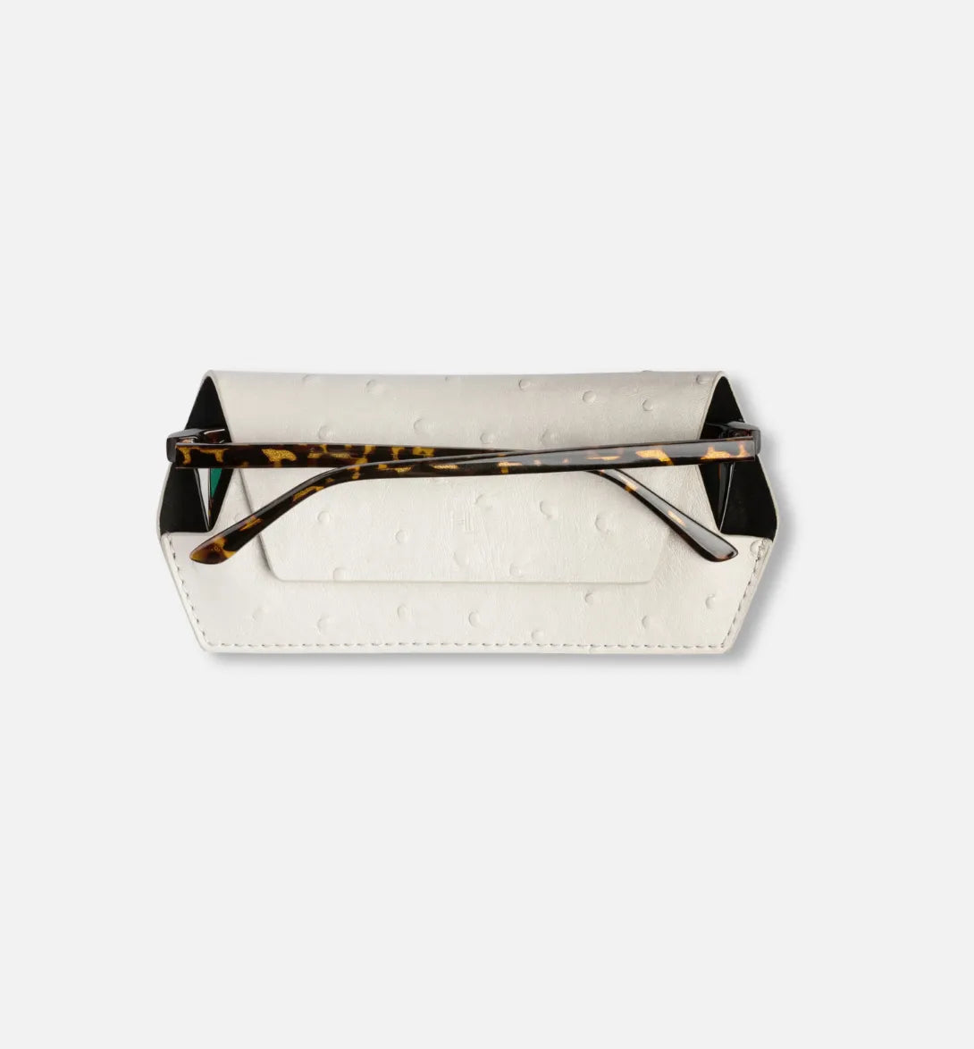 Leather Glasses Case – Stone Ostrich Print