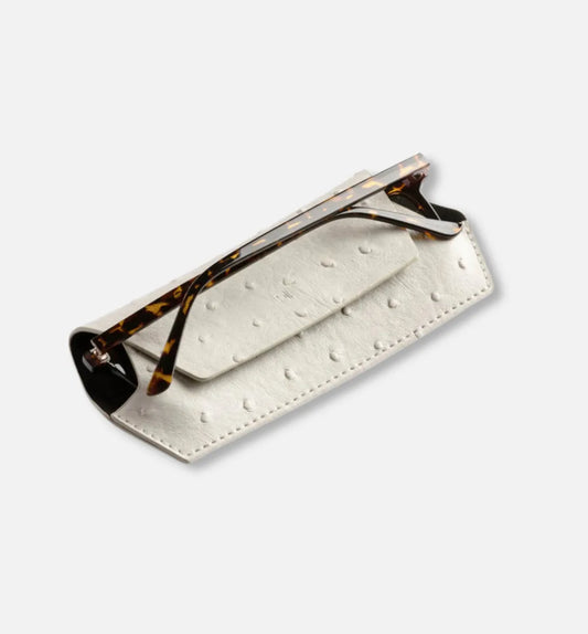 Leather Glasses Case – Stone Ostrich Print