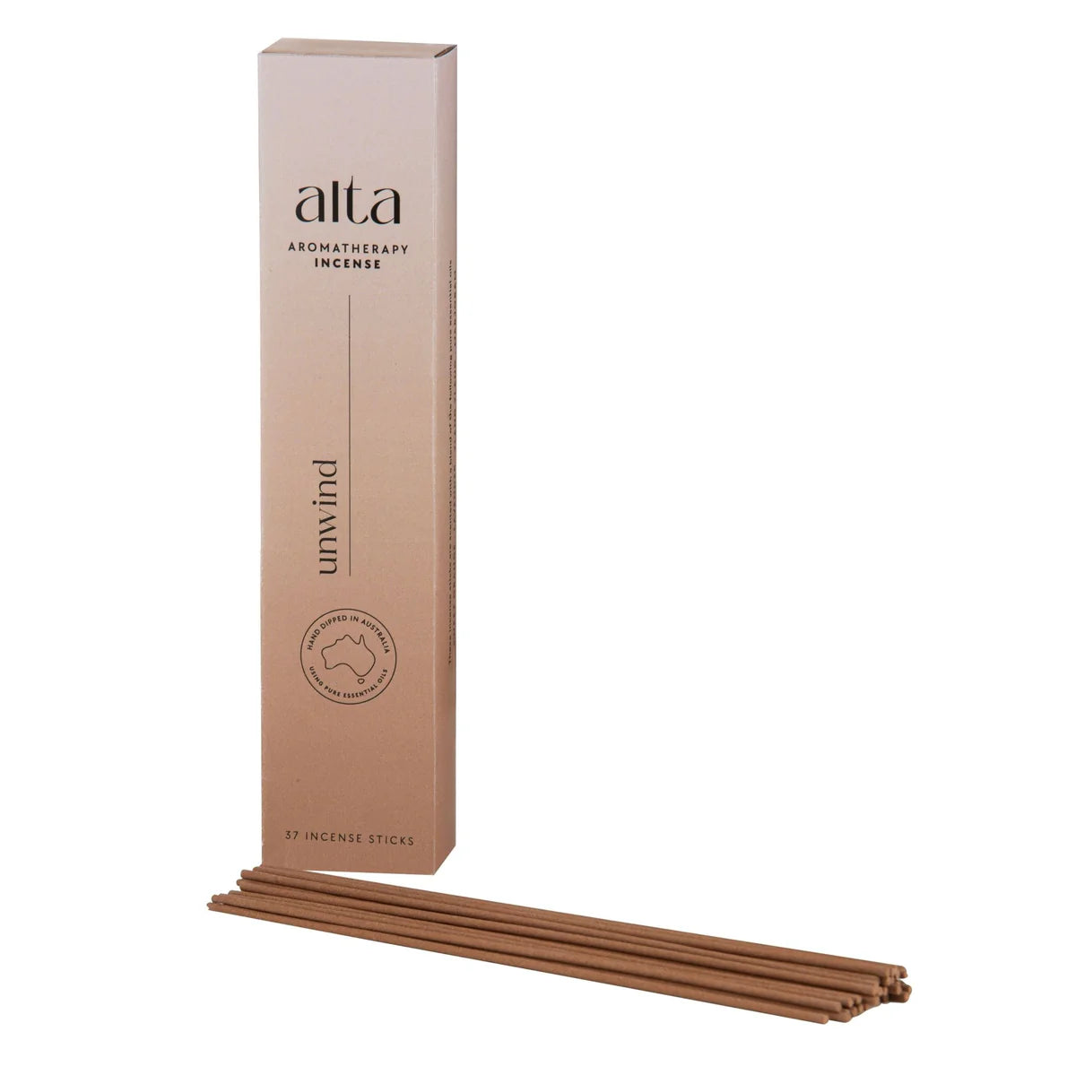 Hand-dipped Alta Unwind Incense Sticks in packaging with minimalist design
