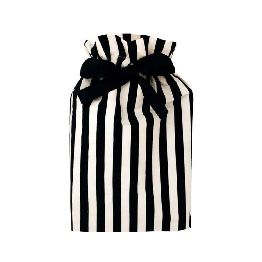 Black & White Vertical Stripe Medium Chic Eco-Friendly Reusable Fabric Gift Bag | Sustainable & Stylish Wrapping