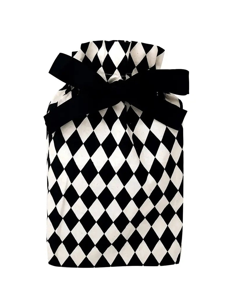 Black and white diamond pattern small reusable fabric gift bag from Hunted + Co.