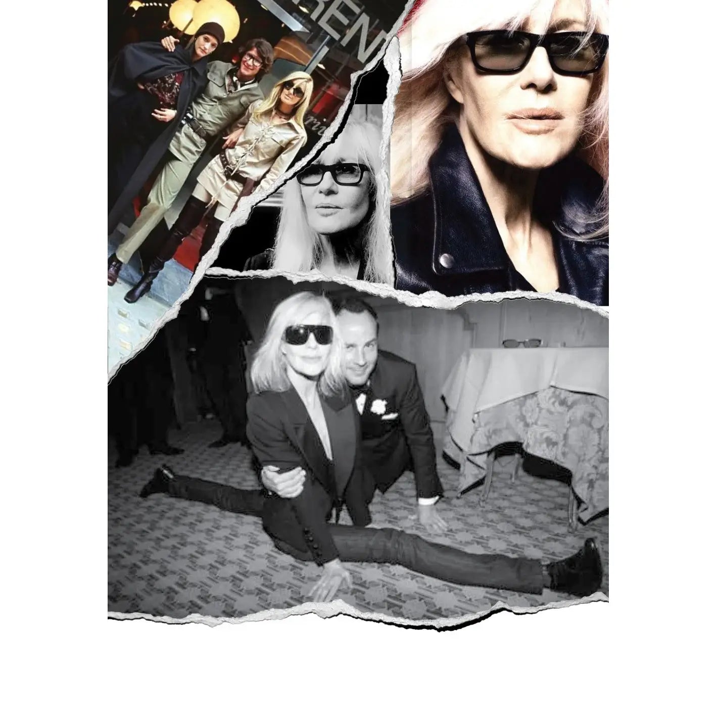 A collage of pictures of Betty Catroux highlighting her timeless iconic style.