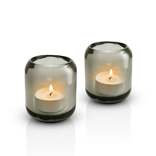 Eva Solo Acorn tealight holders in smoke grey glass, set of 2