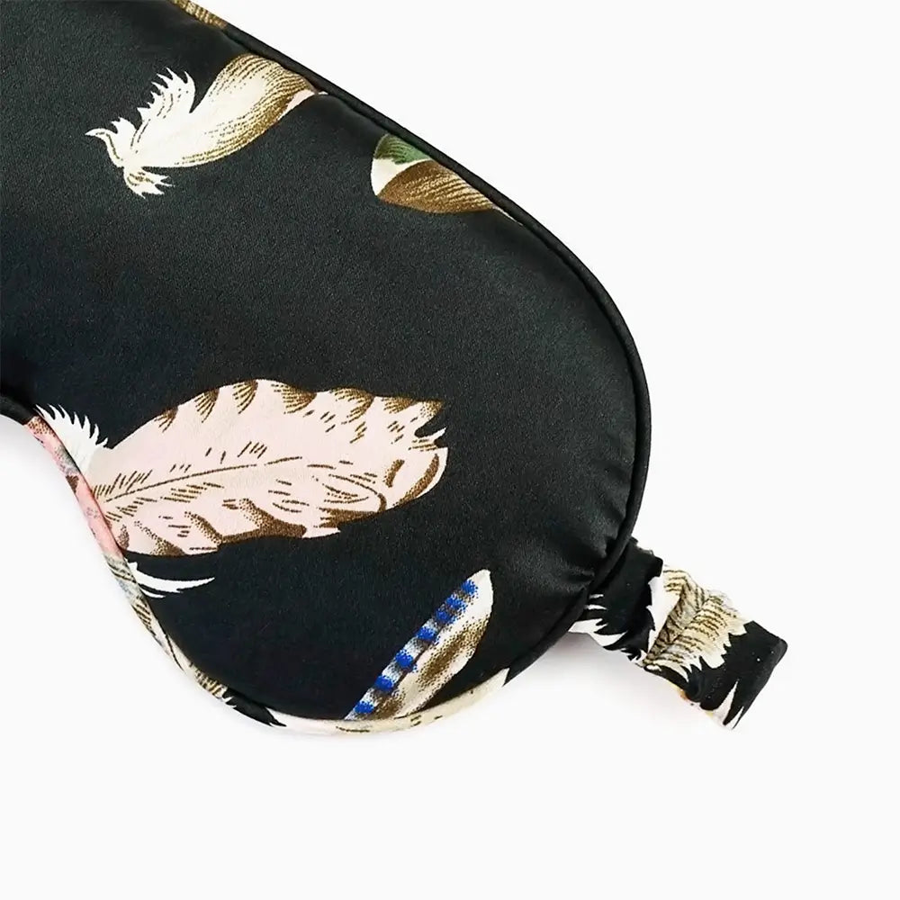 Feather Satin Eye Mask in soft pink satin with elastic strap