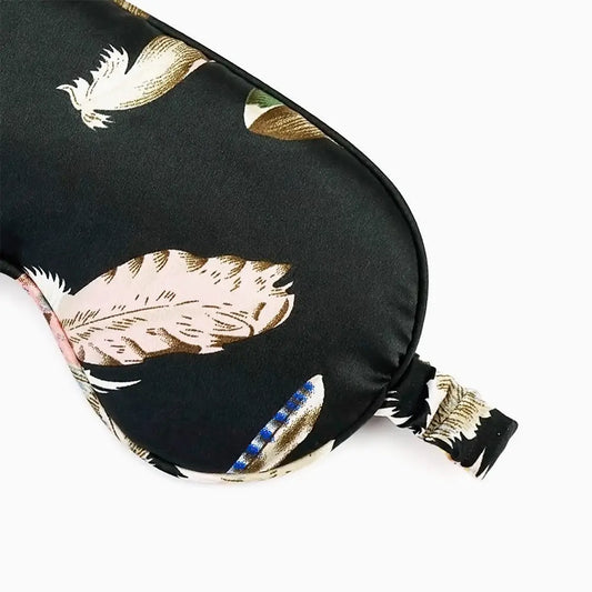 Feather Satin Eye Mask in soft pink satin with elastic strap