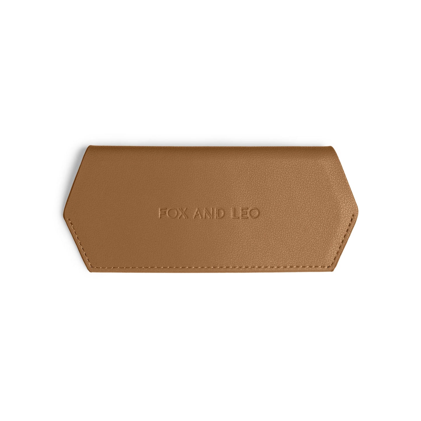 Tan leather glasses case with minimalist design, perfect for daily use.