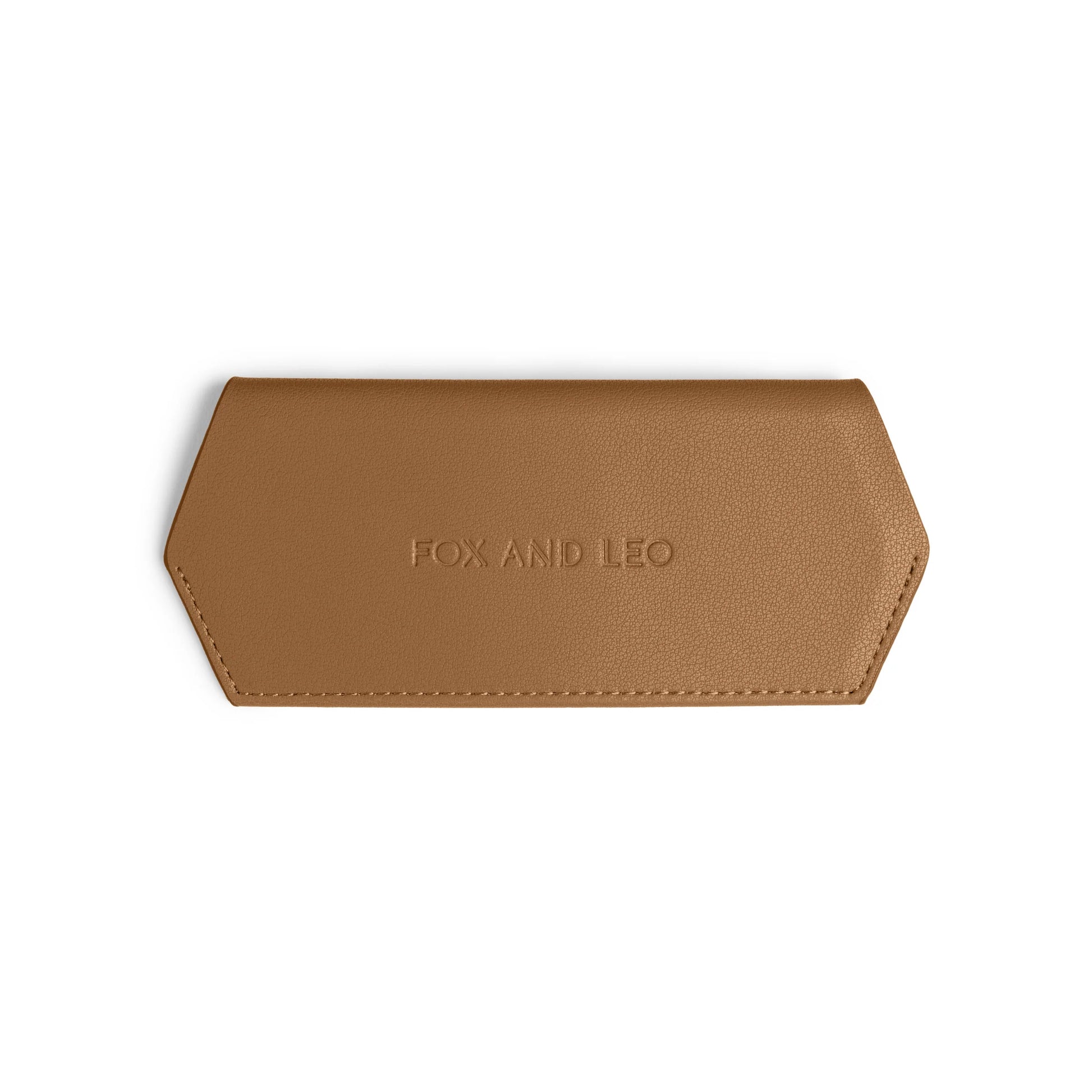 Tan leather glasses case with minimalist design, perfect for daily use.