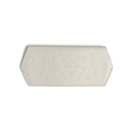Fox and Leo ostrich print glasses case in leather, stylish and practical.