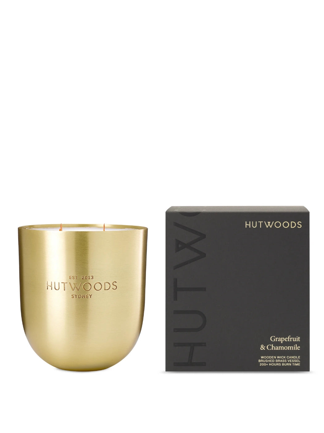 Hutwood Grapefruit & Chamomile candle in EXTRA LARGE with it's stunning black packaging on a white background
