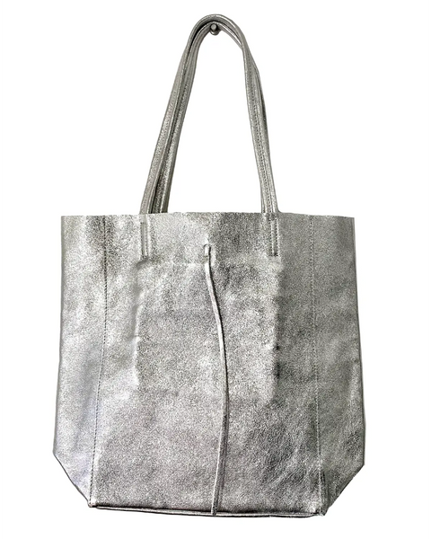 希少 HEAD PORTER LARGE SILVER TOTE BAG ♥ Metallic Silver Maison Fanli Tote Bag - Italian Craftsmanship
