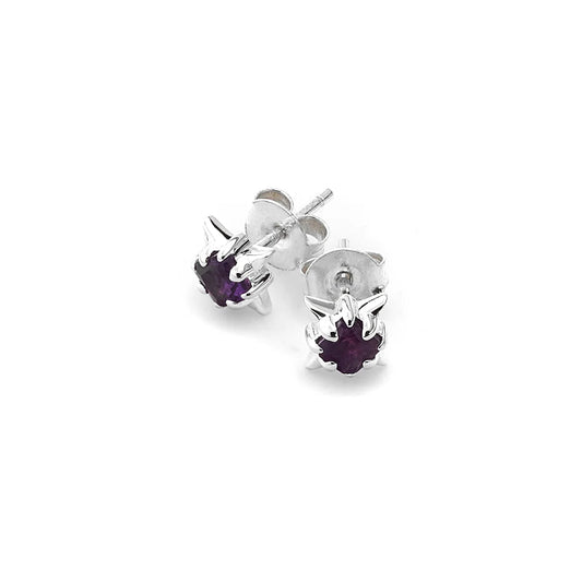 Punk Rose sterling silver stud earrings with heart and devil horn design
