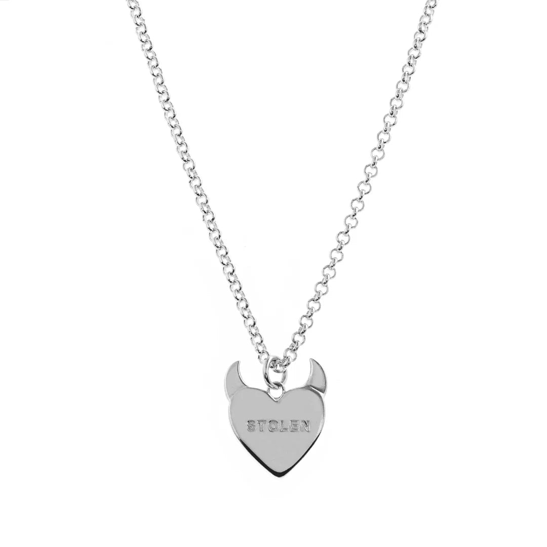 High-polish sterling silver heart necklace with devilish twist