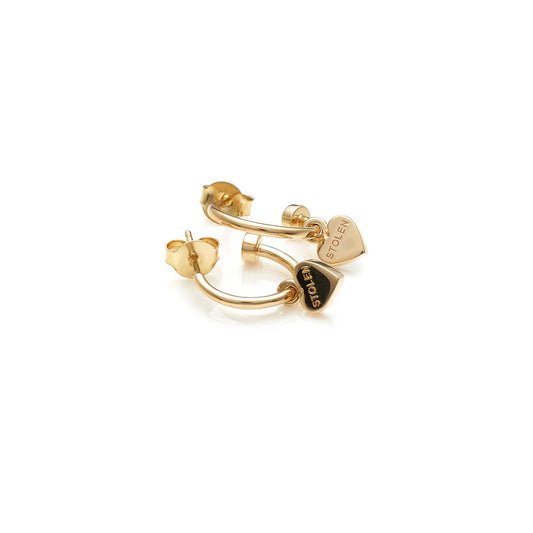 A pair of Stolen Girlfriends Gold Stolen Heart Anchor Sleeper Earrings on a white background. Gorgeous gold earrings that are big enough to wear on their own or in a stack.