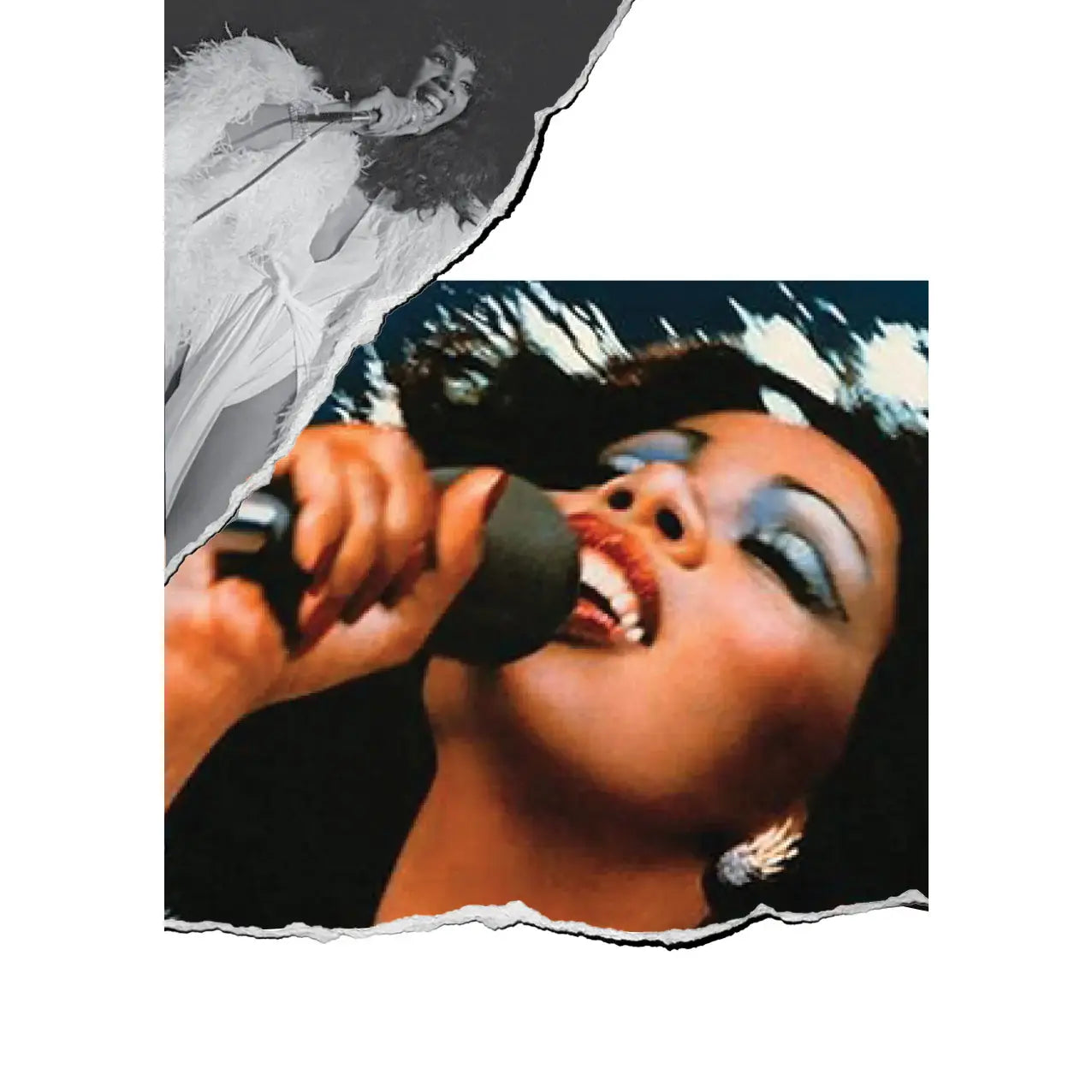 A collage of pictures of Donna Summer performing and being an outstanding style queen.