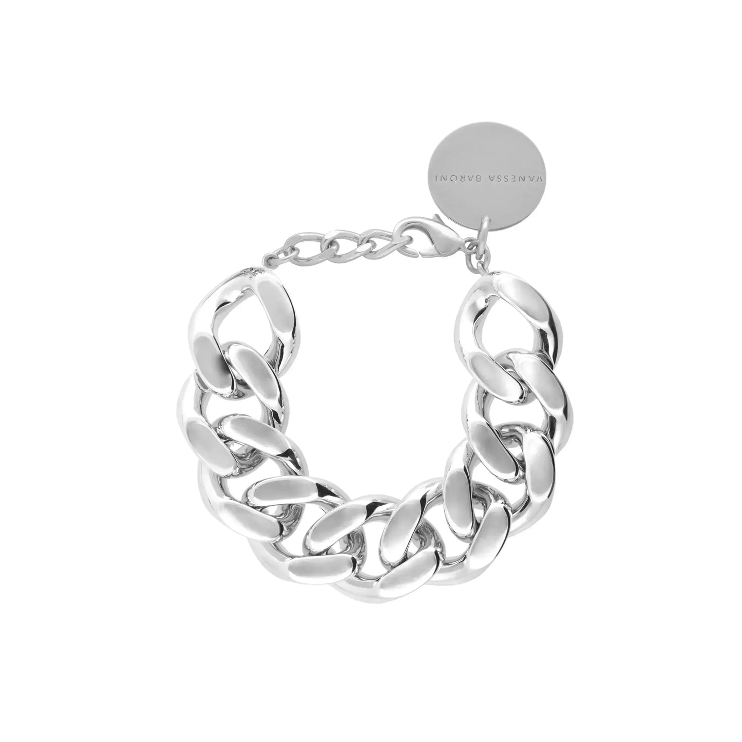 The gorgeous Vanessa Baroni Flat Chain Bracelet in silver on a white background.