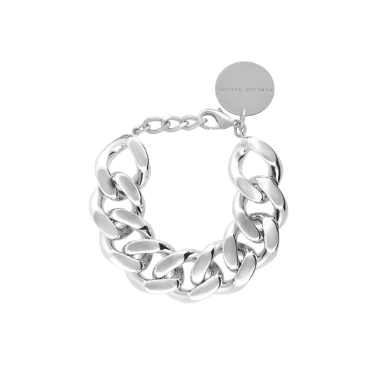 The gorgeous Vanessa Baroni Flat Chain Bracelet in silver on a white background.