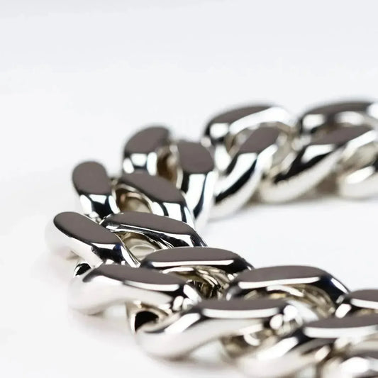 Close-up of the Vanessa Baroni Flat Chain Silver Bracelet on a white background... now available at Hunted + Co.