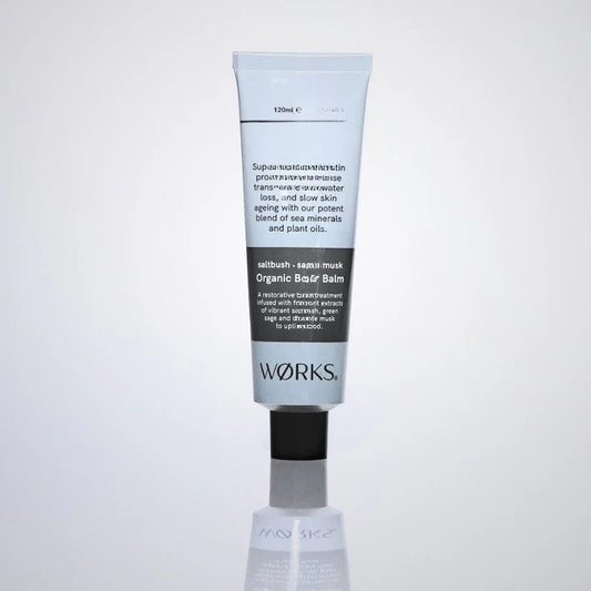 Saltbush body balm by WØRKS with sage and moss, 120ml tube.