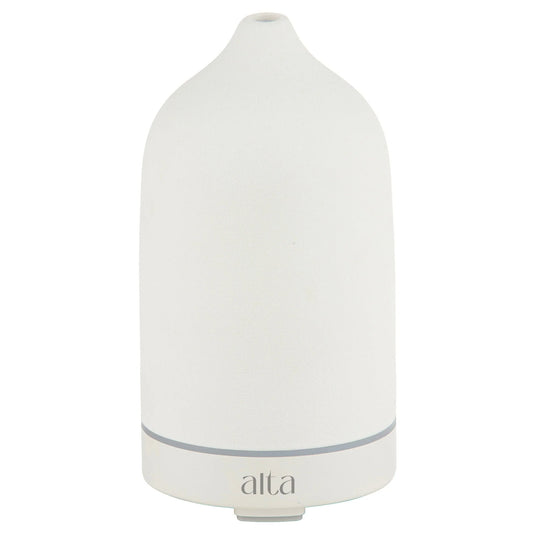 Ultrasonic aroma diffuser white Alta transforming room ambience and delivering beautiful essential oils into your home or office.