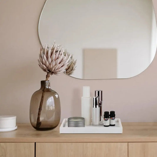 Square Majsa marble tray in natural white, stylish tabletop organiser.