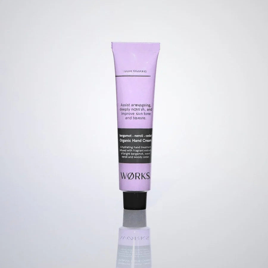 Bergamot hand cream by WØRKS, with neroli and cedar, 120ml tube.