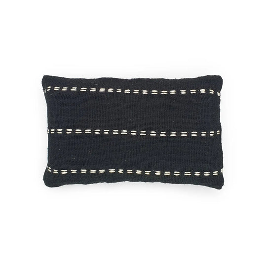 Modern Double Black Cushion with White Stripe Stitch - 50 x 30 cm