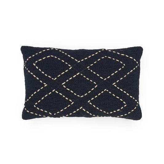 Modern Double Diamond Black Cushion with White Stitch - 50 x 30 cm