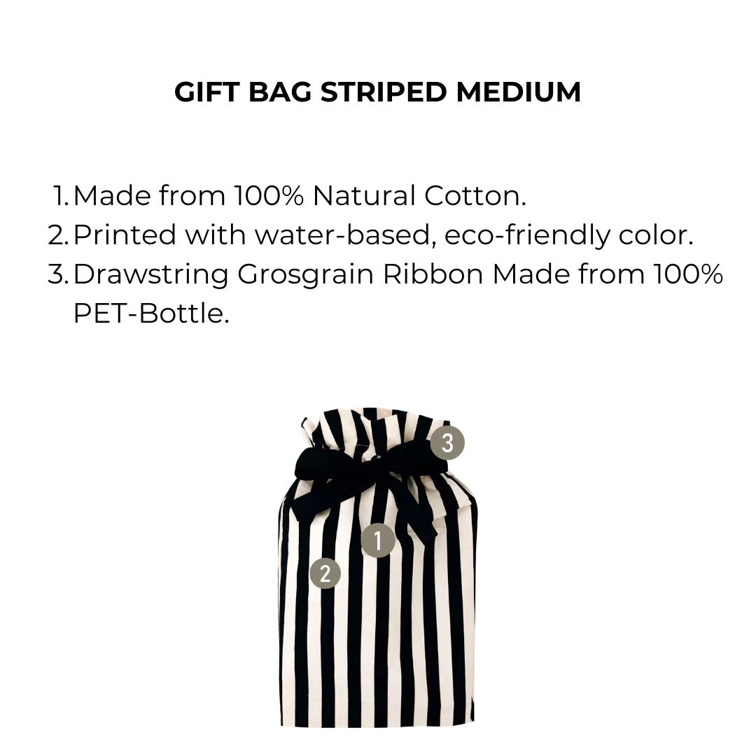 Black & White Vertical Stripe Medium Chic Eco-Friendly Reusable Fabric Gift Bag | Sustainable & Stylish Wrapping