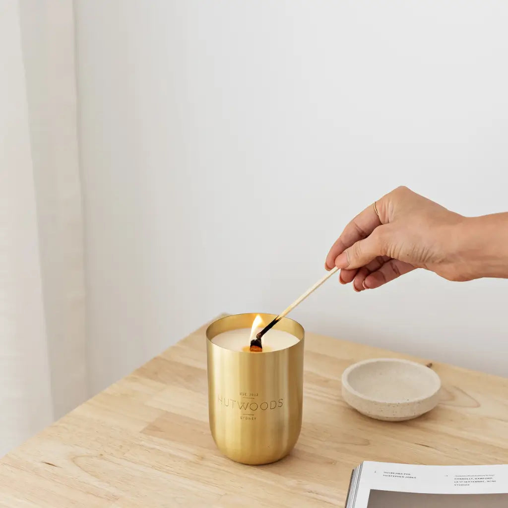 Grapefruit & Chamomile Candle in Reusable Brass Vessel | 80+ Hour Burn Time | Luxury Home Fragrance
